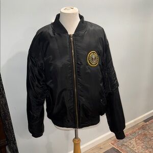 Black Bomber Jacket with Embroidered Patch